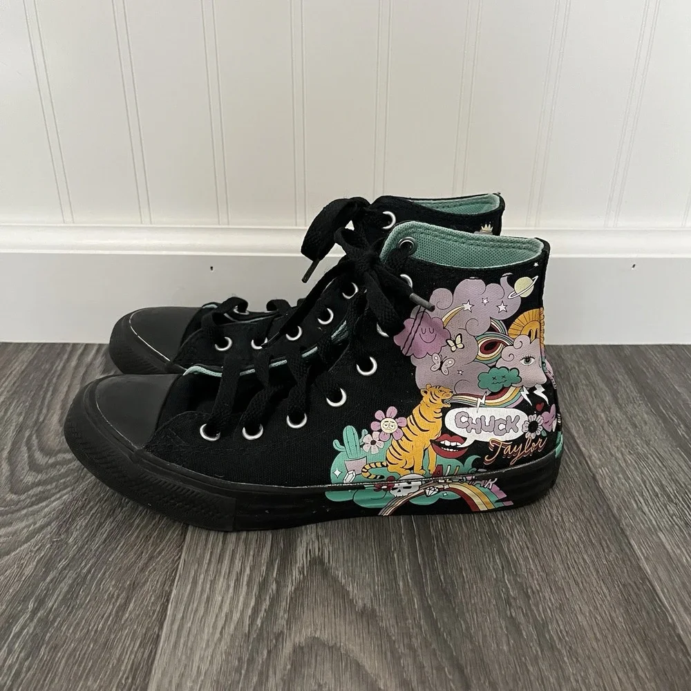 CONVERSE Chuck Taylor Black Notebook Graffiti Hi Top Kids Sz 3 AllStar Sneakers